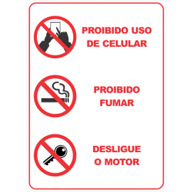 Adesivo Coluna Proibido Uso de Celular, Proibido Fumar, Desligue o Motor